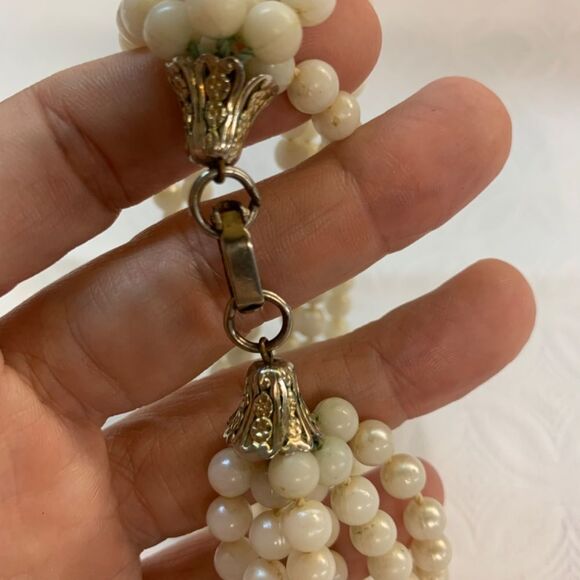 Vintage 1950s Multi Strand Bead Off White Choker Japan Great 4 Up Cycle  (J529) - Picture 10 of 14